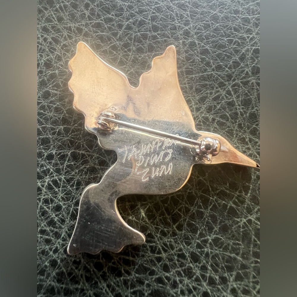 Native American Brooch Hummingbird Inlay Pin by Zuni Artist Tamara Pinto Signed - Picture 5 of 13